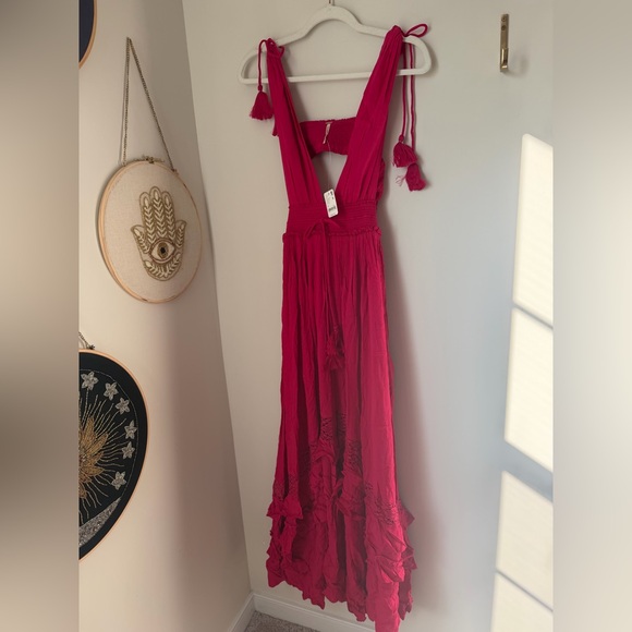 Free people pink ruffle open back tiered Maxi Dress - Picture 1 of 6